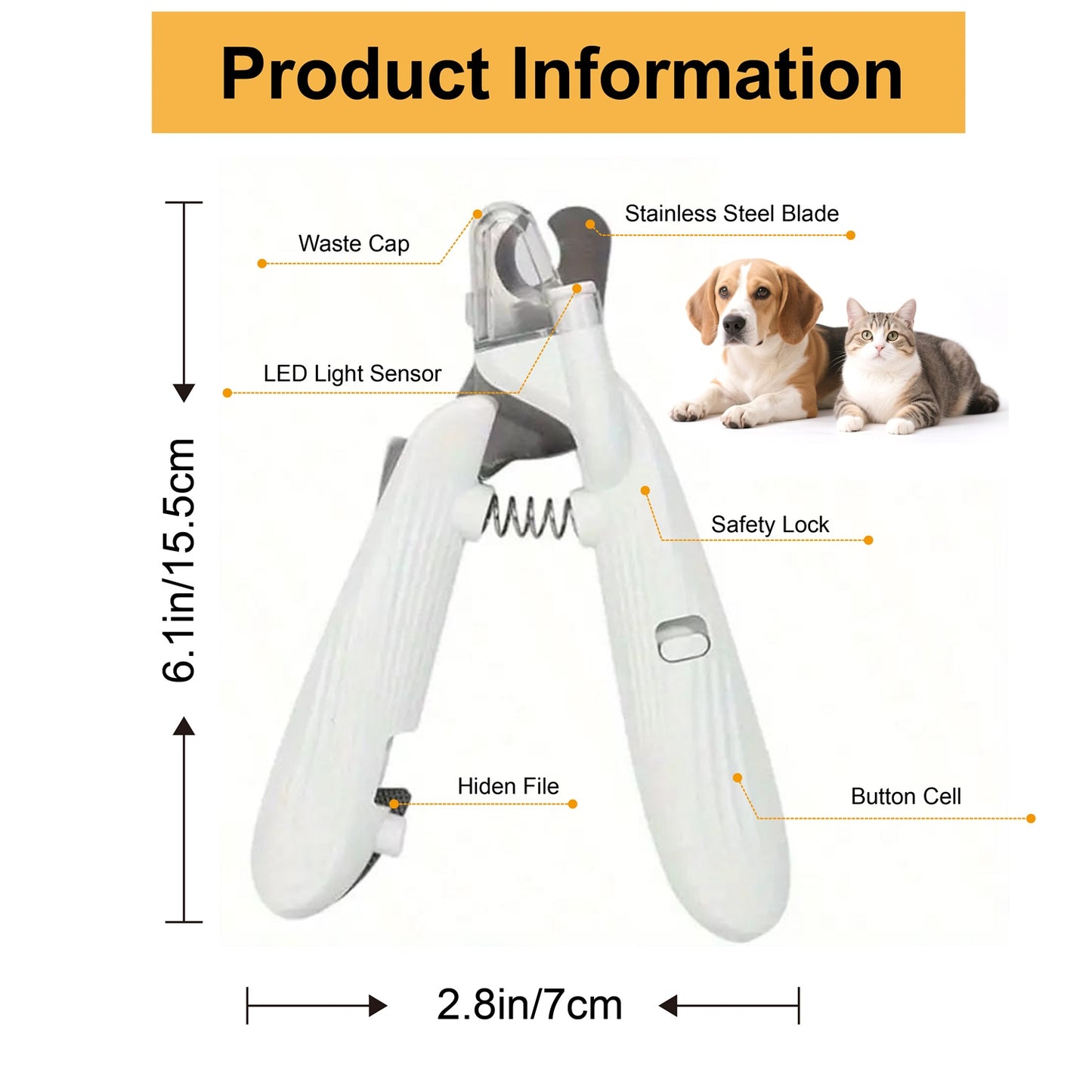 NEW 2 in 1 Professional LED Pet Nail Clipper and Nail File - With LED Light to Avoid Over- Cutting Nails, for Pet with the light Nails, Easy & Safe Essential Pet Care Supply