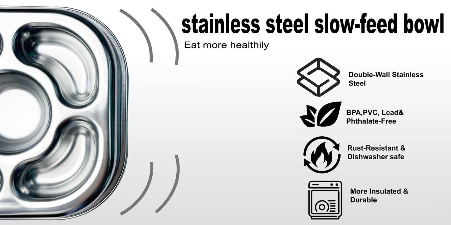 Stainless Steel Non Slip Slow Feeder Dog Bowl Metal Dog Food Bowls for Medium and Large Dogs, Fun Bloat Stop Pet Bowl Dog Water Bowl for Fast Eaters Slows Down Pets Eating