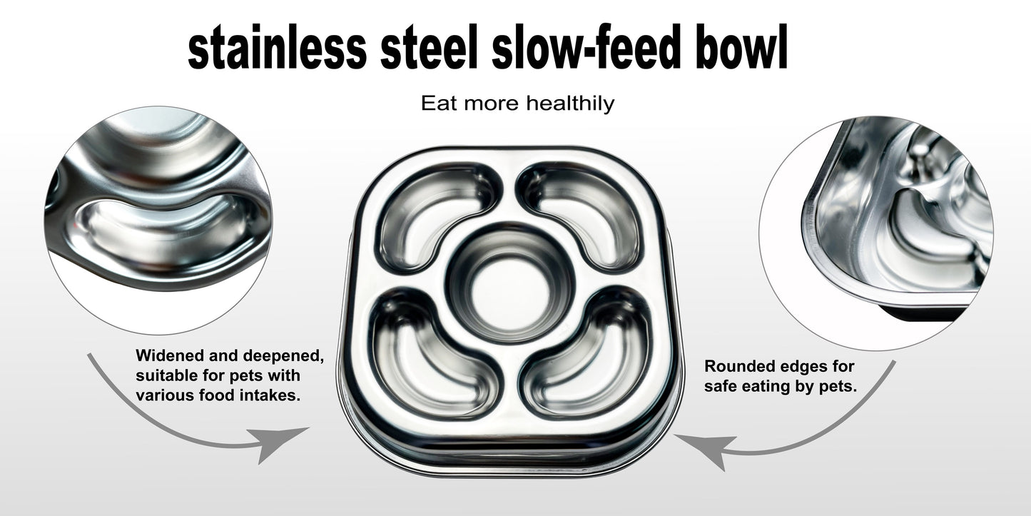 Stainless Steel Non Slip Slow Feeder Dog Bowl Metal Dog Food Bowls for Medium and Large Dogs, Fun Bloat Stop Pet Bowl Dog Water Bowl for Fast Eaters Slows Down Pets Eating