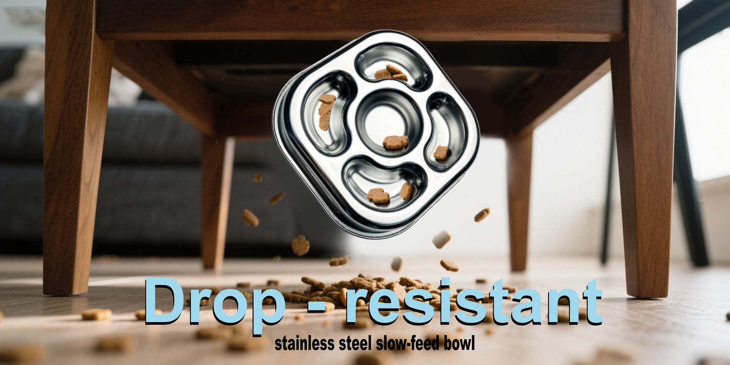 Stainless Steel Non Slip Slow Feeder Dog Bowl Metal Dog Food Bowls for Medium and Large Dogs, Fun Bloat Stop Pet Bowl Dog Water Bowl for Fast Eaters Slows Down Pets Eating