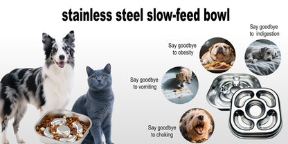 Stainless Steel Non Slip Slow Feeder Dog Bowl Metal Dog Food Bowls for Medium and Large Dogs, Fun Bloat Stop Pet Bowl Dog Water Bowl for Fast Eaters Slows Down Pets Eating