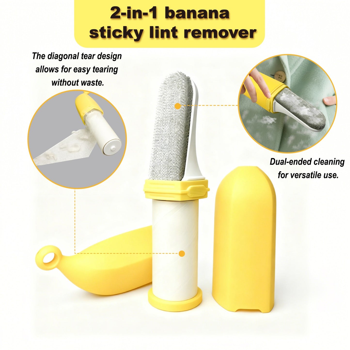 2-in-1 Banana Cartoon Lint Remover – Double-Sided Fabric Shaver & Pet Hair Brush, Ergonomic Design, Portable Fuzz Cleaner for Clothes