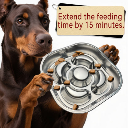 Stainless Steel Non Slip Slow Feeder Dog Bowl Metal Dog Food Bowls for Medium and Large Dogs, Fun Bloat Stop Pet Bowl Dog Water Bowl for Fast Eaters Slows Down Pets Eating