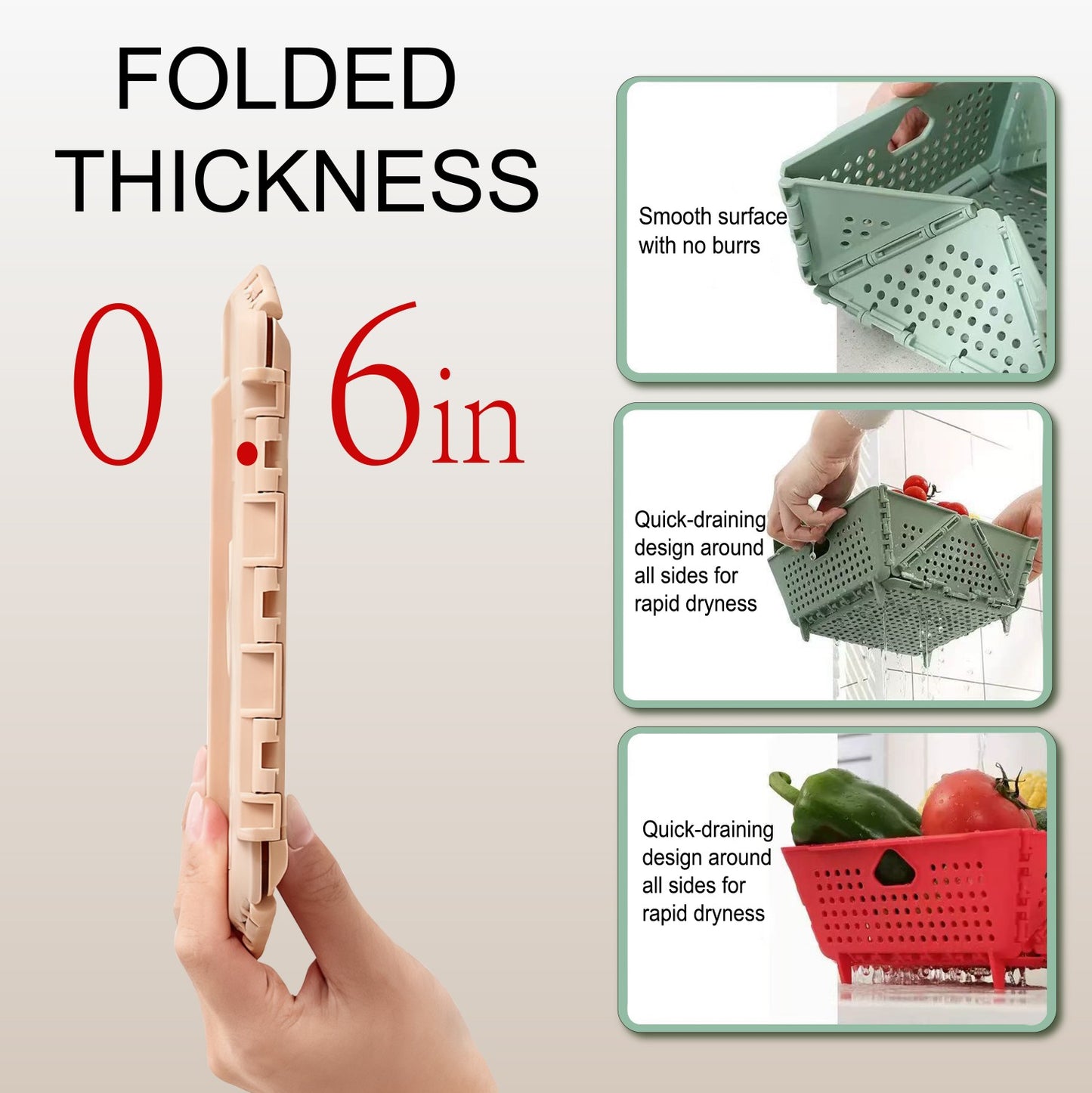 2-Pack Thickened Collapsible Kitchen Strainer – Multifunctional for Fruits, Pasta & Space-Saving Storage