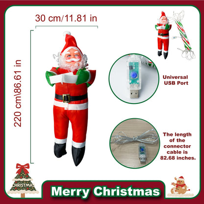 Classic Santa Claus Climbing Decoration – Battery Operated Christmas Ornament with Music & Silent Mode, Festive Hanging Santa for Windows, Mantel & Party Decor