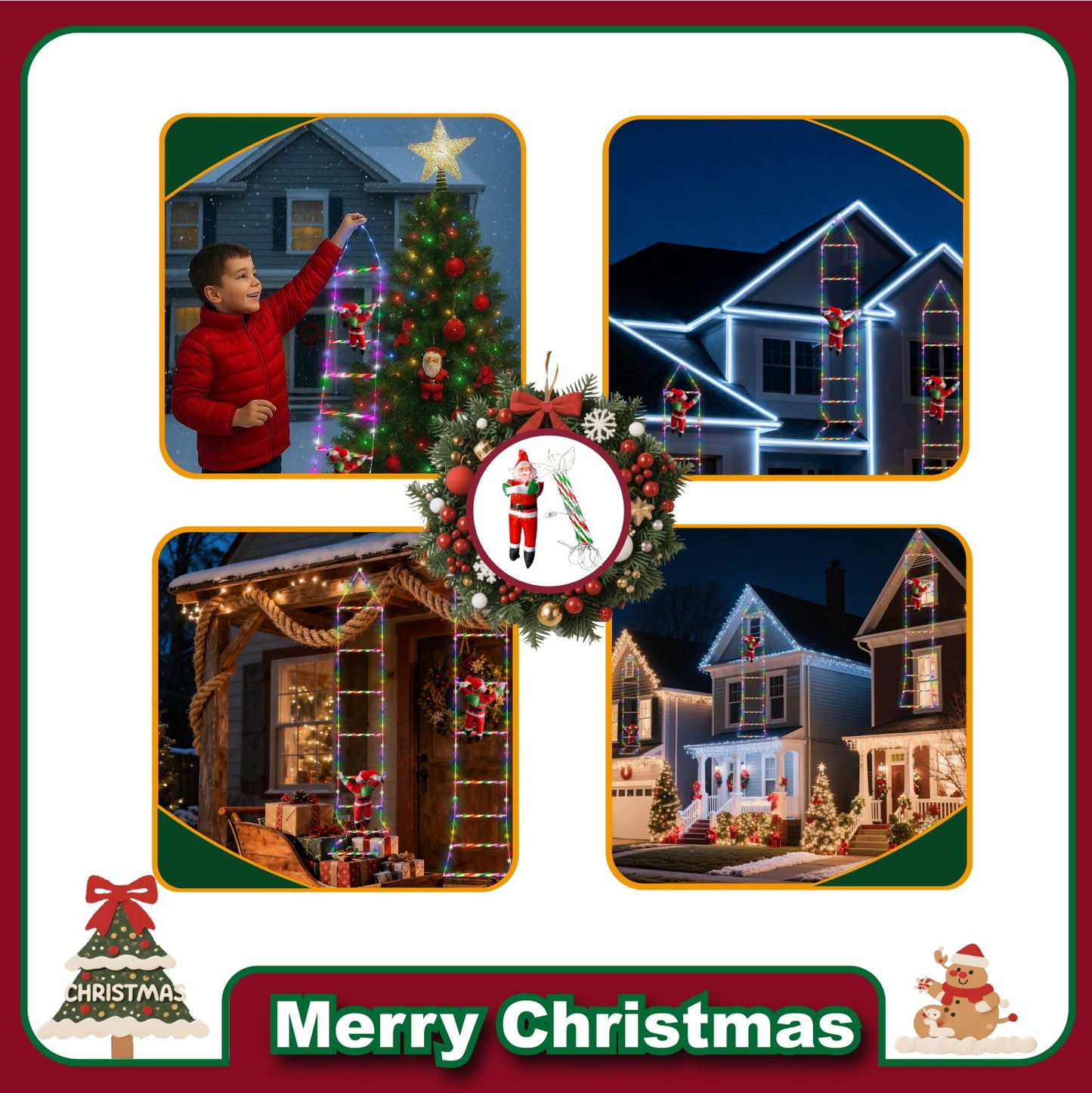 Classic Santa Claus Climbing Decoration – Battery Operated Christmas Ornament with Music & Silent Mode, Festive Hanging Santa for Windows, Mantel & Party Decor