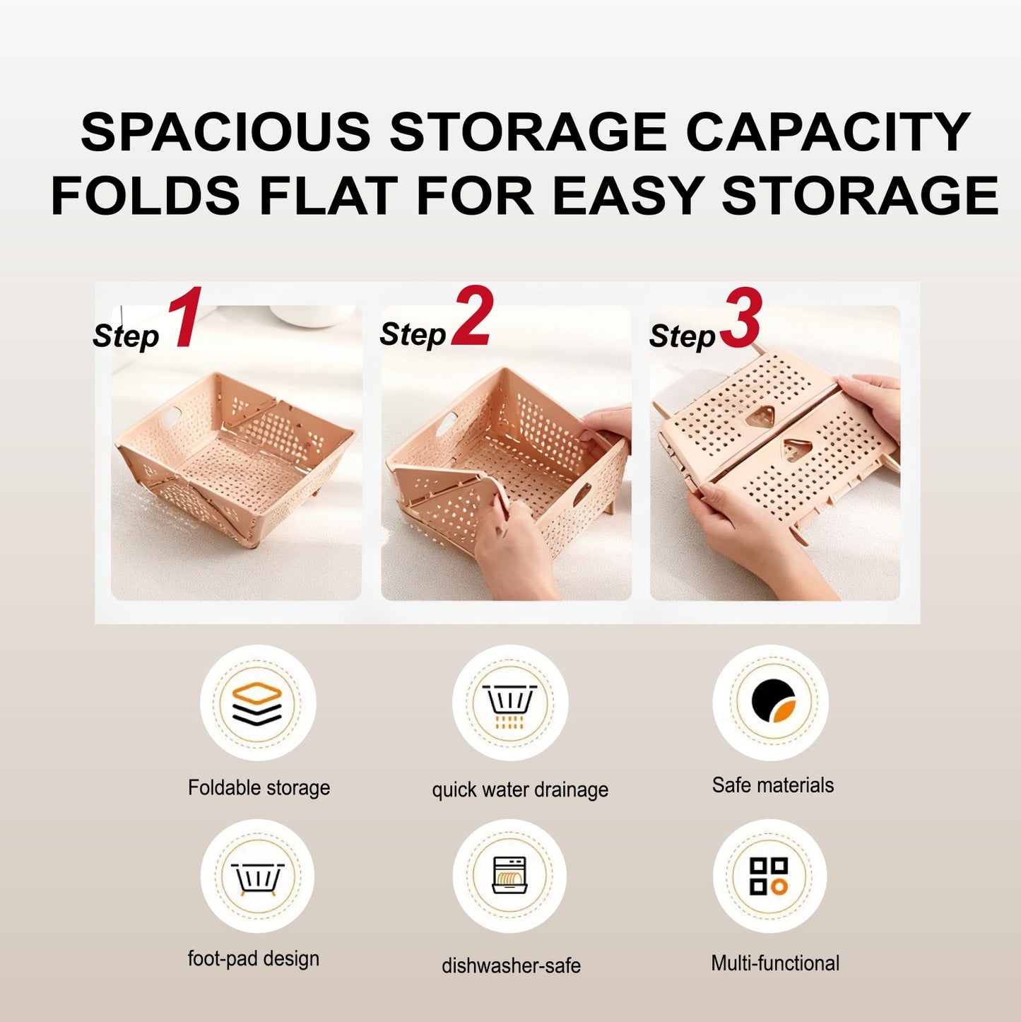 2-Pack Thickened Collapsible Kitchen Strainer – Multifunctional for Fruits, Pasta & Space-Saving Storage