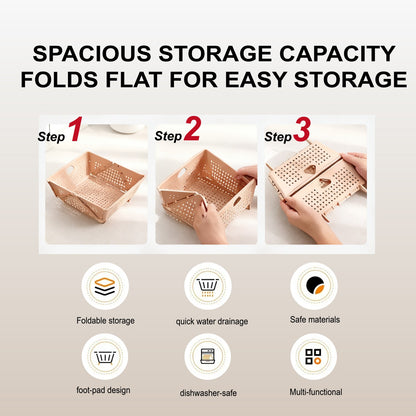 2-Pack Thickened Collapsible Kitchen Strainer – Multifunctional for Fruits, Pasta & Space-Saving Storage