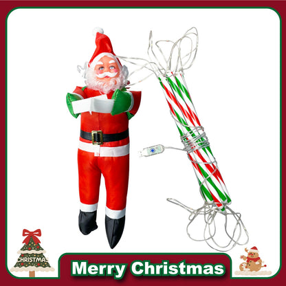 Classic Santa Claus Climbing Decoration – Battery Operated Christmas Ornament with Music & Silent Mode, Festive Hanging Santa for Windows, Mantel & Party Decor