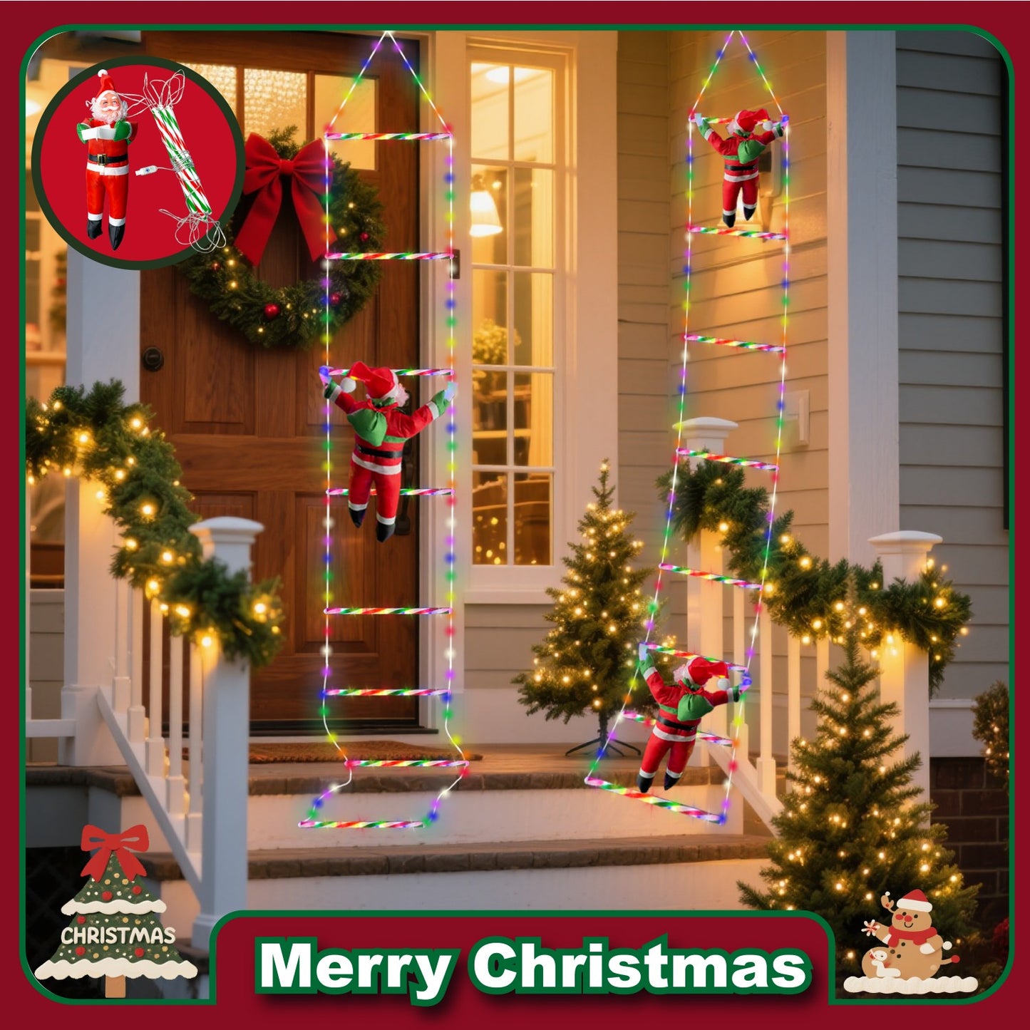 Classic Santa Claus Climbing Decoration – Battery Operated Christmas Ornament with Music & Silent Mode, Festive Hanging Santa for Windows, Mantel & Party Decor