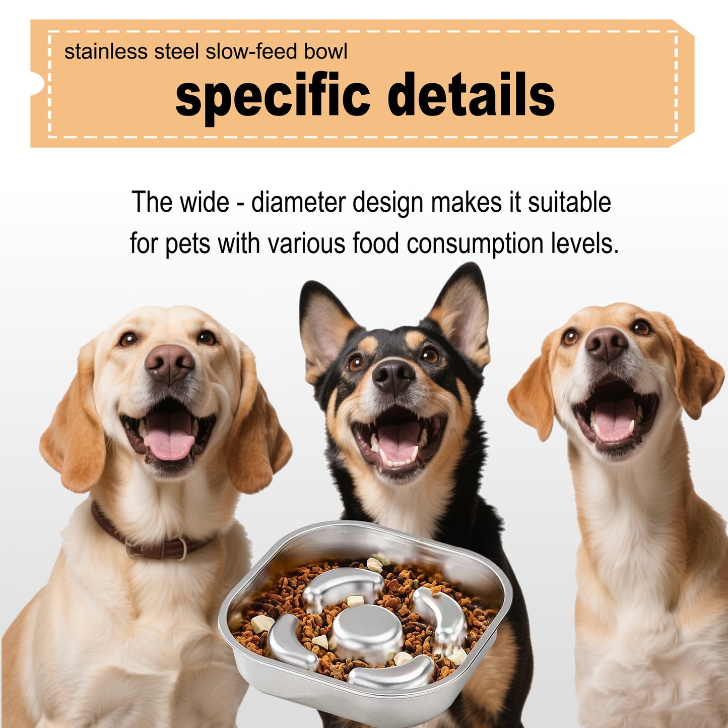 Stainless Steel Non Slip Slow Feeder Dog Bowl Metal Dog Food Bowls for Medium and Large Dogs, Fun Bloat Stop Pet Bowl Dog Water Bowl for Fast Eaters Slows Down Pets Eating