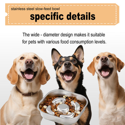 Stainless Steel Non Slip Slow Feeder Dog Bowl Metal Dog Food Bowls for Medium and Large Dogs, Fun Bloat Stop Pet Bowl Dog Water Bowl for Fast Eaters Slows Down Pets Eating