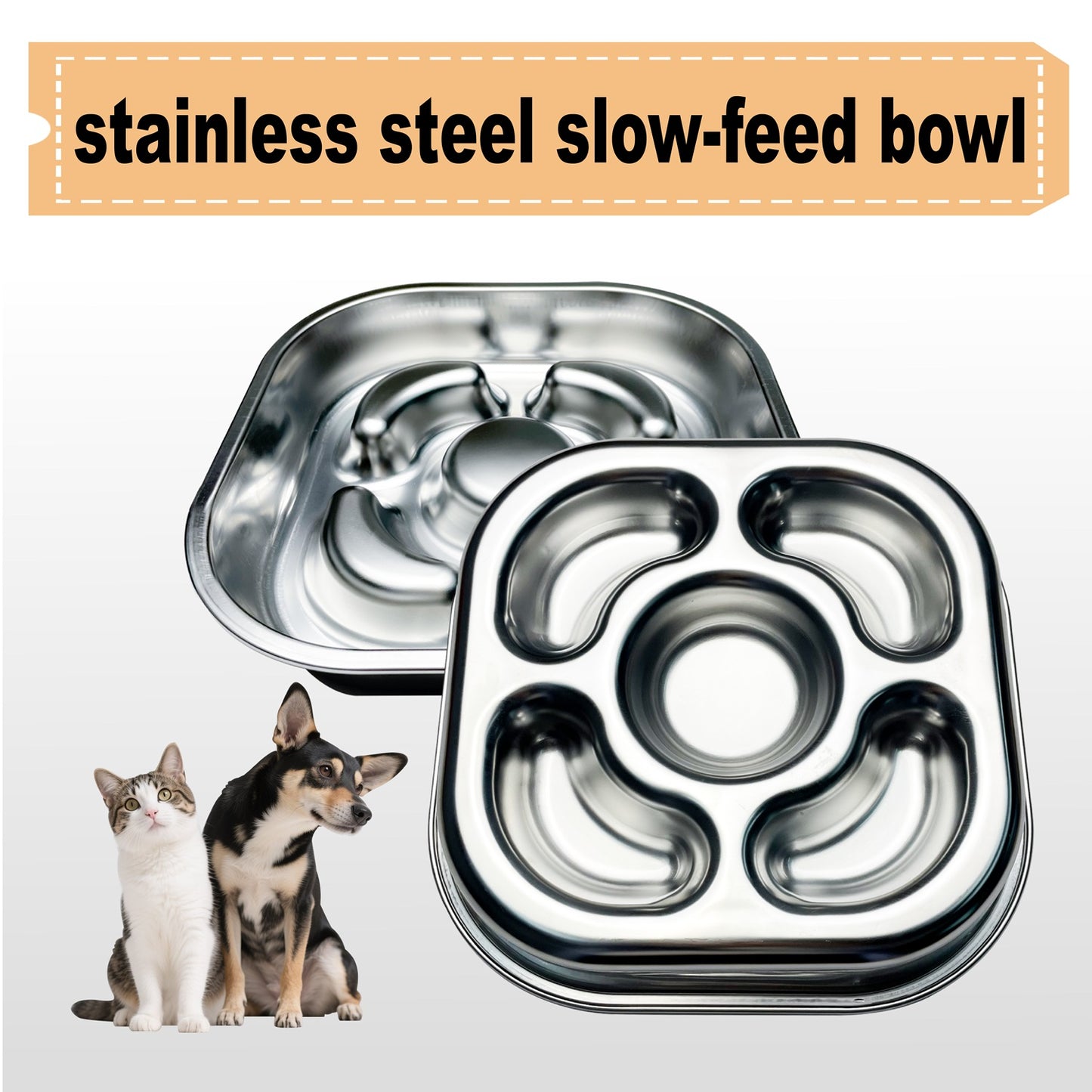 Stainless Steel Non Slip Slow Feeder Dog Bowl Metal Dog Food Bowls for Medium and Large Dogs, Fun Bloat Stop Pet Bowl Dog Water Bowl for Fast Eaters Slows Down Pets Eating