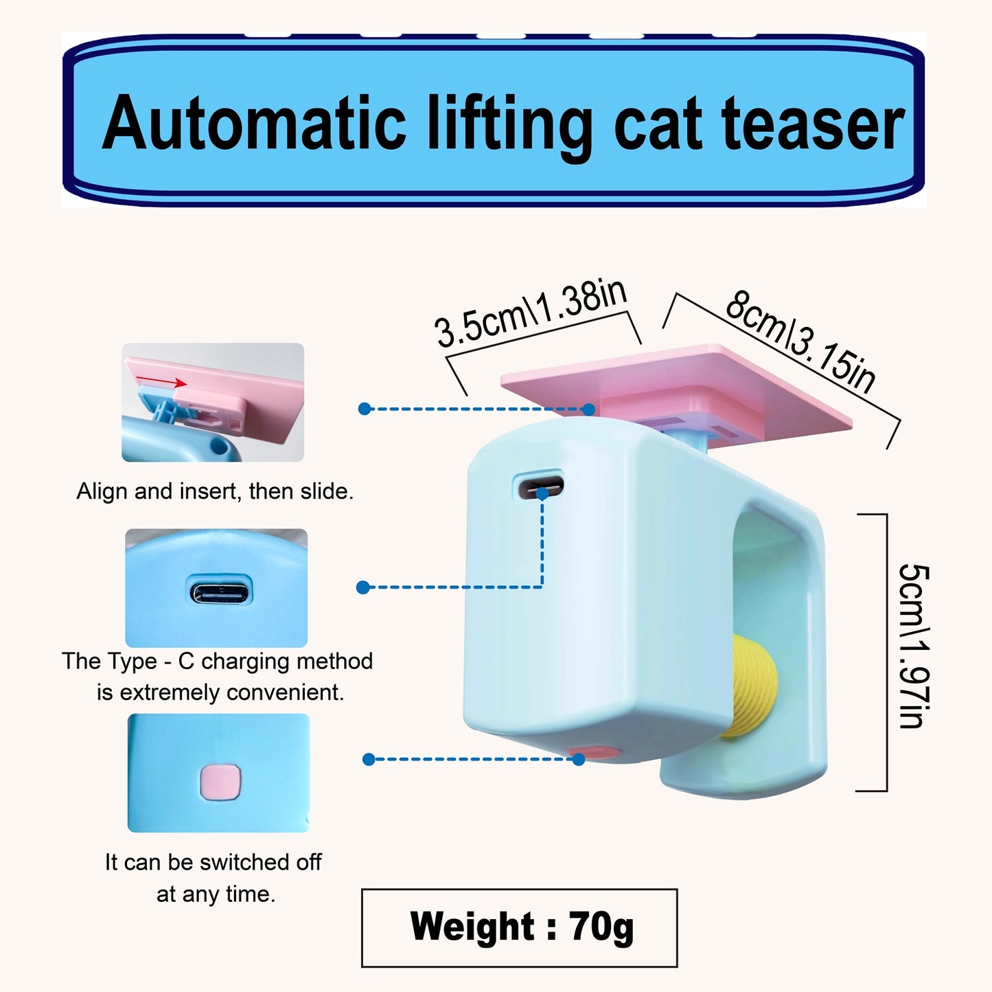 Electric Cat Teaser, Interactive Rechargeable Cat Toy, Wall-Mount Design, Dual Modes — 360° Rotation & Irregular Jumping, Stimulates Cat’s Mind & Body