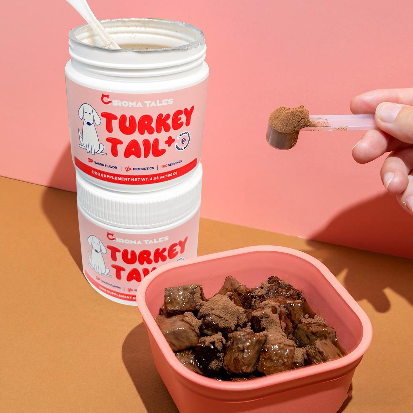 Turkey Tail+ - Dog Food Topper with Probiotics for Lipomas, Immune Support & Gut Health - 100 Servings - Bacon Flavor - Natural Allergy Relief - Supplements