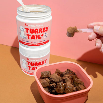 Turkey Tail+ - Dog Food Topper with Probiotics for Lipomas, Immune Support & Gut Health - 100 Servings - Bacon Flavor - Natural Allergy Relief - Supplements