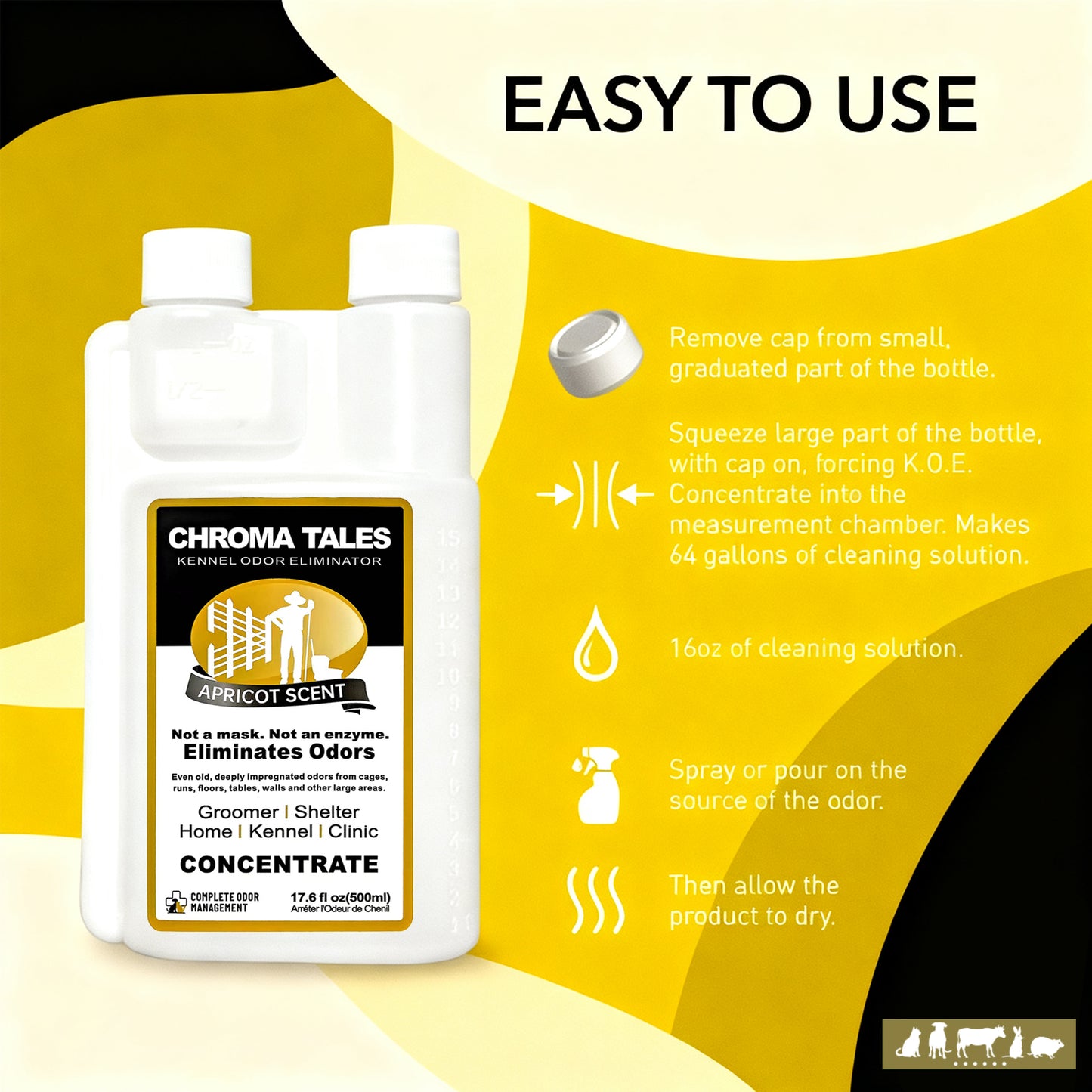 16oz Concentrated Kennel Odor Eliminator – Powerful Non-Enzymatic Formula, Fresh Apricot Scent, Long-Lasting Pet Deodorizer for Kennels, Floors & Home Cleaning