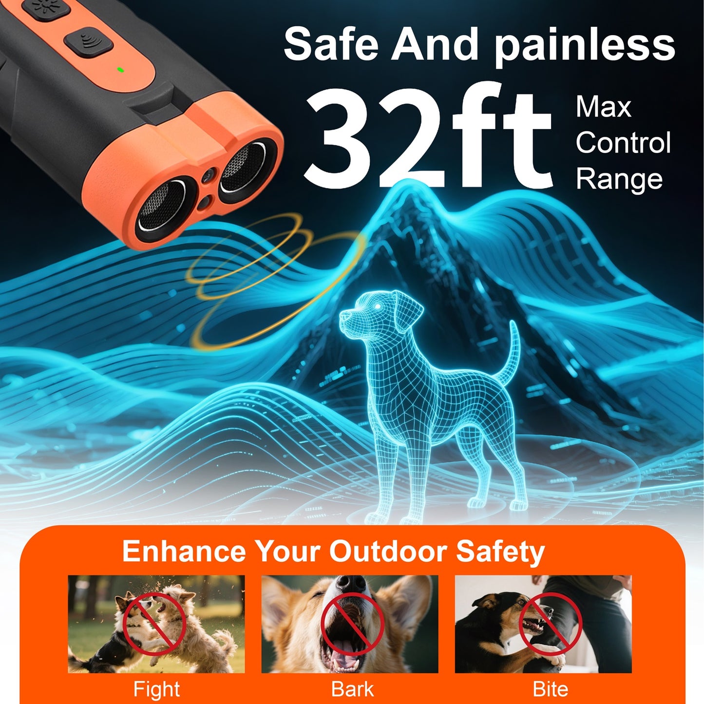 Dog Barking Deterrent Rechargeable, Anti-Barking Tool for Dogs, Ultrasonic Dual Emitter 50ft Security Correction Tool Control Dog Barking 25KHz, Trainer Barking Silencer Indoor and Outdoor with Flashlight