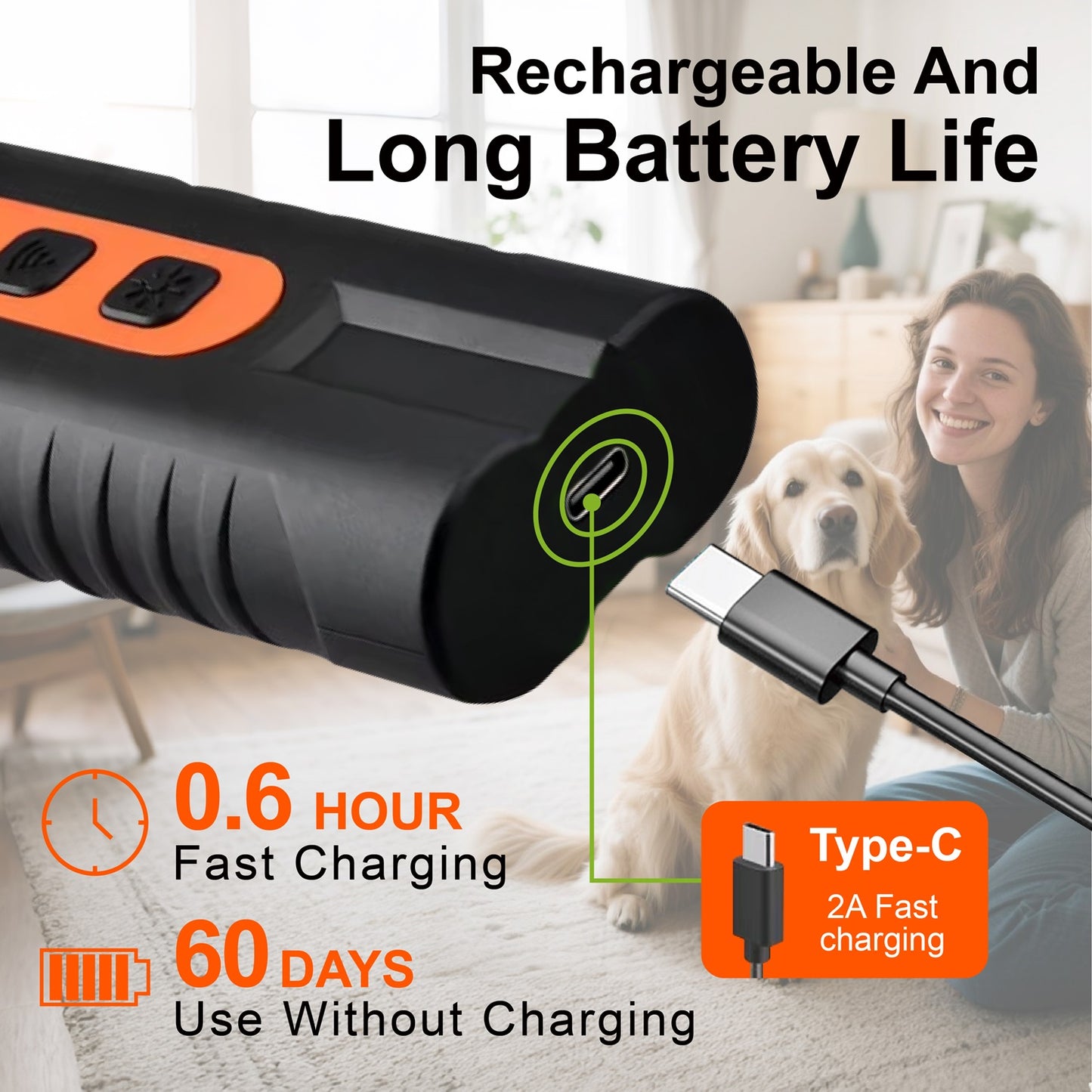 Dog Barking Deterrent Rechargeable, Anti-Barking Tool for Dogs, Ultrasonic Dual Emitter 50ft Security Correction Tool Control Dog Barking 25KHz, Trainer Barking Silencer Indoor and Outdoor with Flashlight