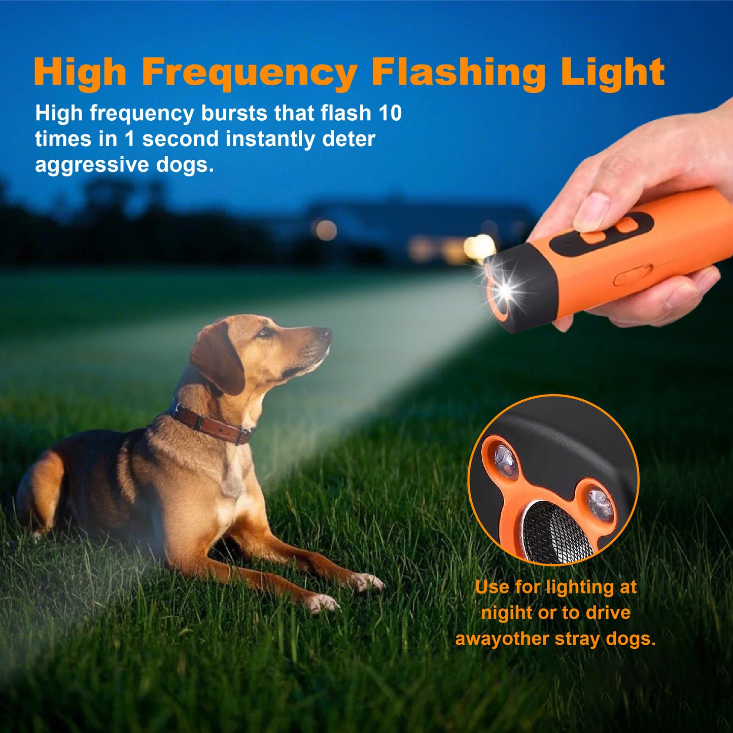 Professional Sonic Emitters Dog Training Tool Dog Bark Deterrent Device with  LED Flashlight, 30ft Range Anti Bark Barking Dog Silencer,Rechargeable Portable dog barking stopper