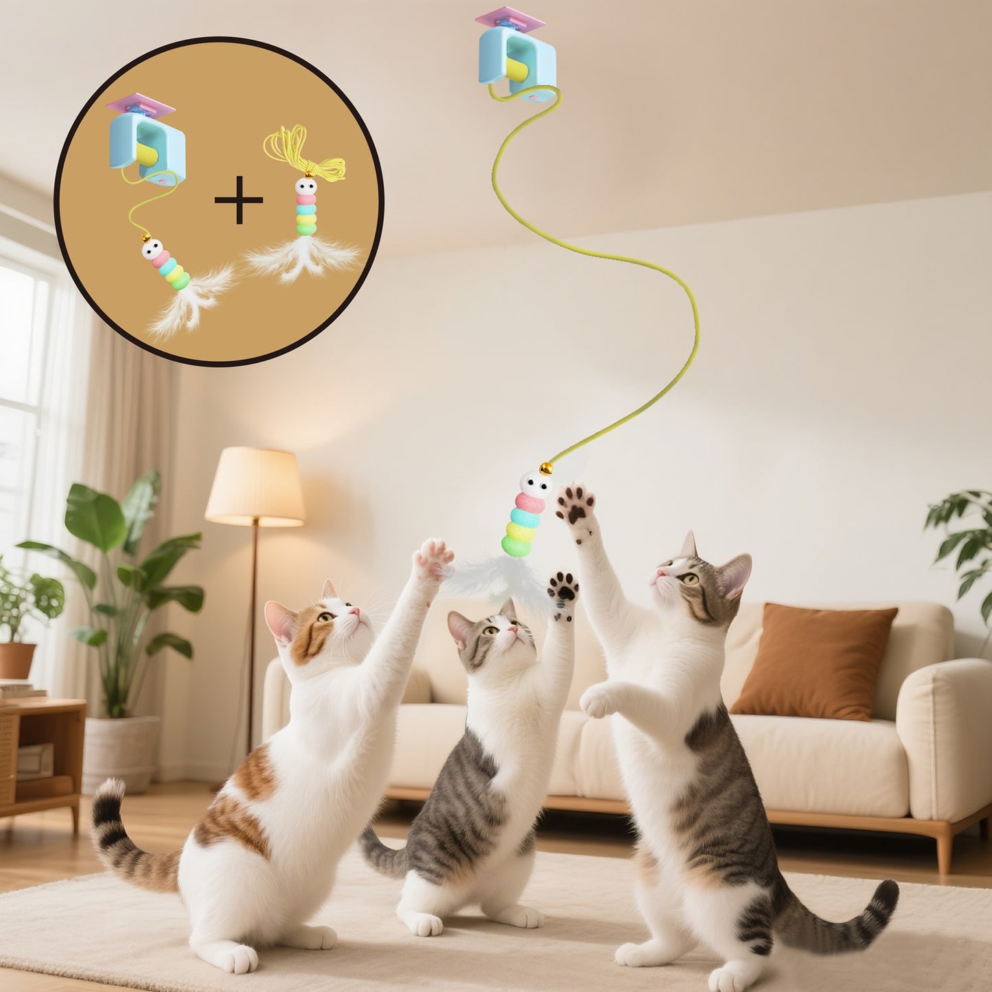 Electric Cat Teaser, Interactive Rechargeable Cat Toy, Wall-Mount Design, Dual Modes — 360° Rotation & Irregular Jumping, Stimulates Cat’s Mind & Body