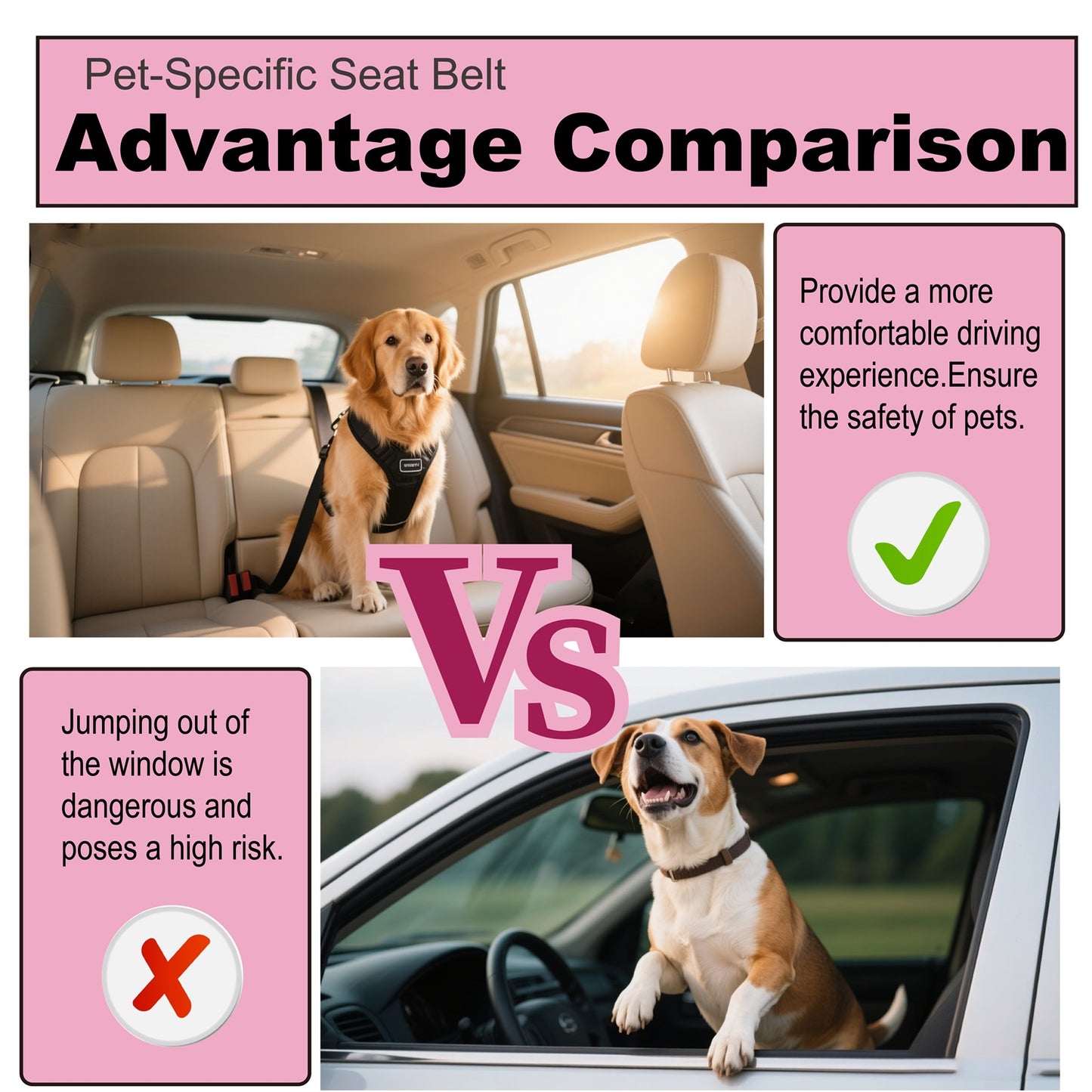 Adjustable Dog Car Seat Belt with Durable Clip – Attaches to Vehicle Seat Buckle, Keeps Pets Safe and Secure During Travel, Suitable for Small, Medium & Large Dogs