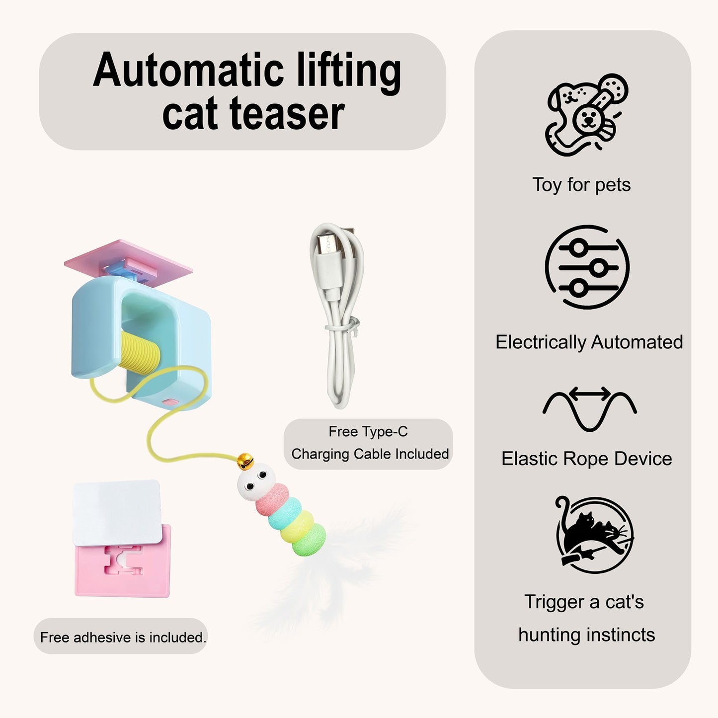 Electric Cat Teaser, Interactive Rechargeable Cat Toy, Wall-Mount Design, Dual Modes — 360° Rotation & Irregular Jumping, Stimulates Cat’s Mind & Body