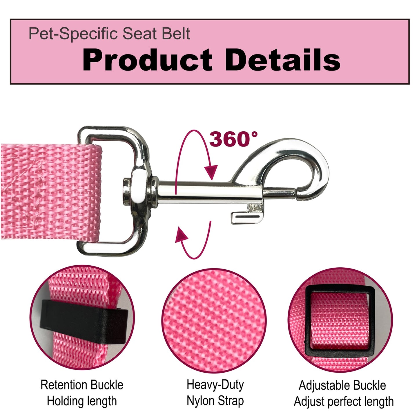 Adjustable Dog Car Seat Belt with Durable Clip – Attaches to Vehicle Seat Buckle, Keeps Pets Safe and Secure During Travel, Suitable for Small, Medium & Large Dogs