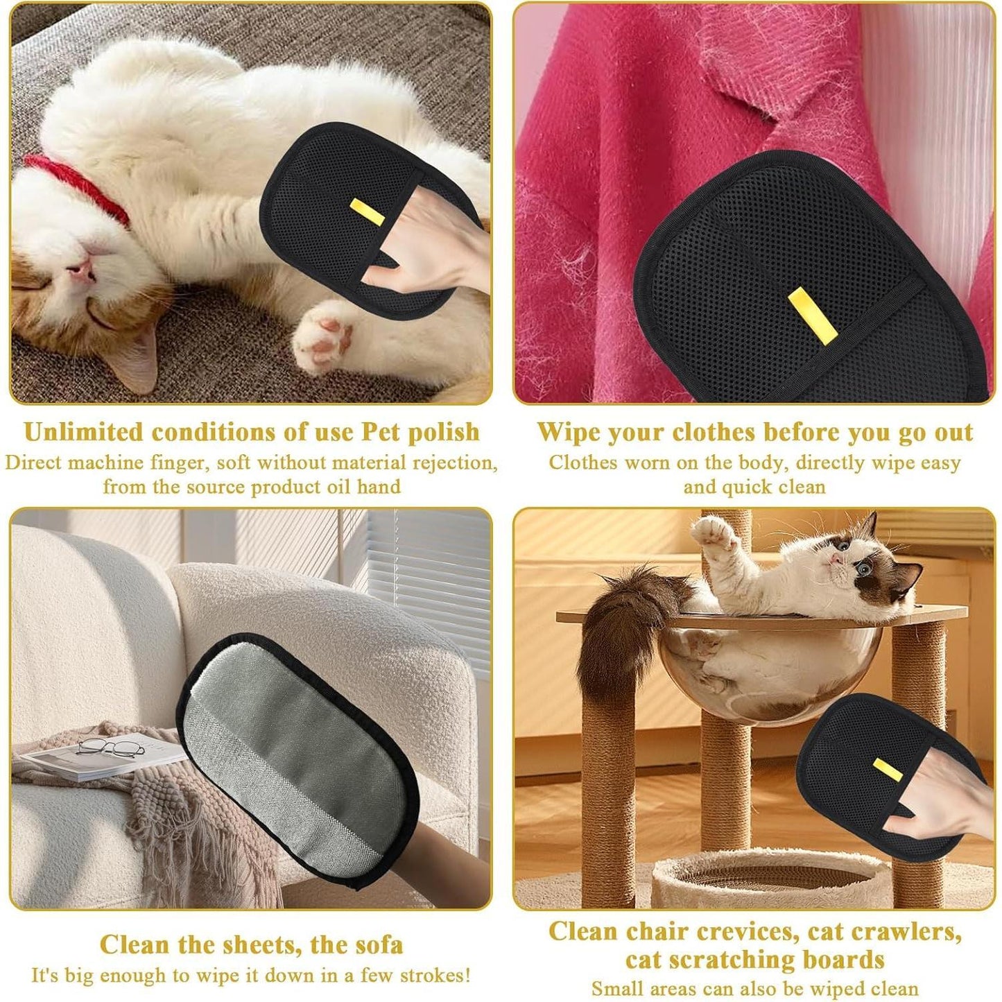 Pet Double Sided Grooming Gloves,Static Removal Gloves for Pet Hair,Multi-Function,For Washing,Hair Removal,Beauty,Sofa,Bed Sheets,Clothes,Suitable for Cats and Dogs