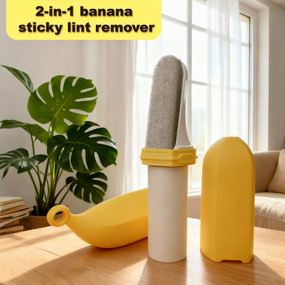 2-in-1 Banana Cartoon Lint Remover – Double-Sided Fabric Shaver & Pet Hair Brush, Ergonomic Design, Portable Fuzz Cleaner for Clothes