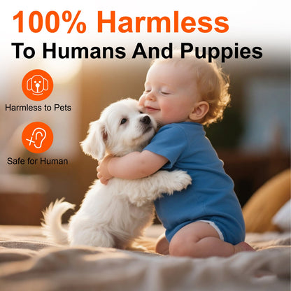 Dog Barking Deterrent Rechargeable, Anti-Barking Tool for Dogs, Ultrasonic Dual Emitter 50ft Security Correction Tool Control Dog Barking 25KHz, Trainer Barking Silencer Indoor and Outdoor with Flashlight